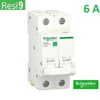 Автоматический выключатель 2Р 6А, C, 6кА, Schneider Electric RESI9 (R9F12206)